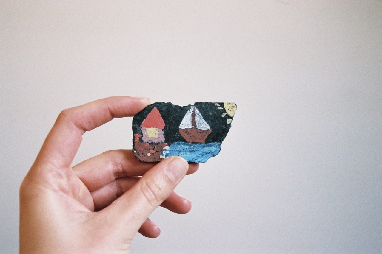 Piece of schist painted by a child