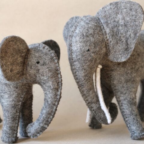 Elephant and baby duo in wool felt