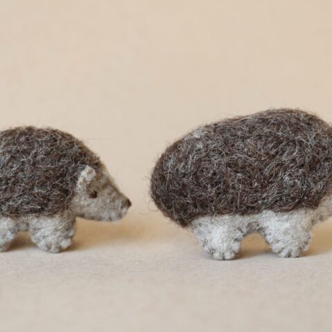 Hedgehog figurines in boiled wool