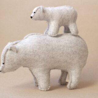 Ours polaire et ourson en feutrine de laine vierge