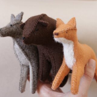 Natural toys 3 friends of the forest animals in wool felt handmade in Corsica