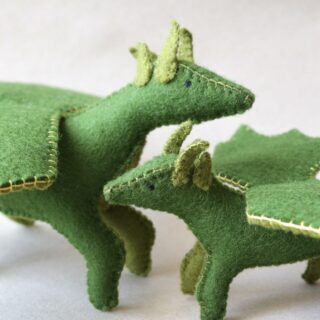 Green dragon and baby in wool felt