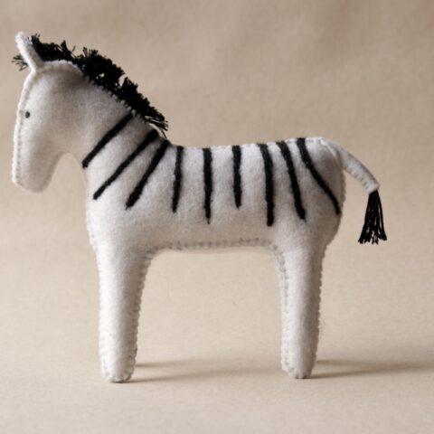 Zebra toy for child in wool felt 100% merino wool. Crafted in Corsica