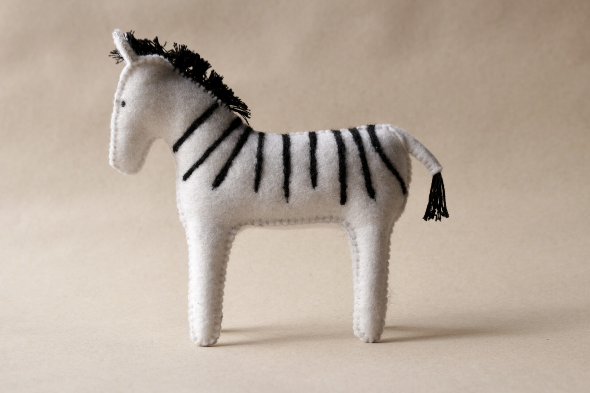 Zebra toy for child in wool felt 100% merino wool. Crafted in Corsica