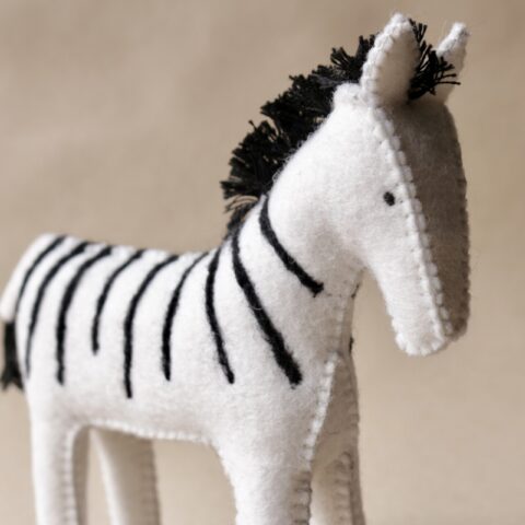 Hand-made wool felt zebra toy