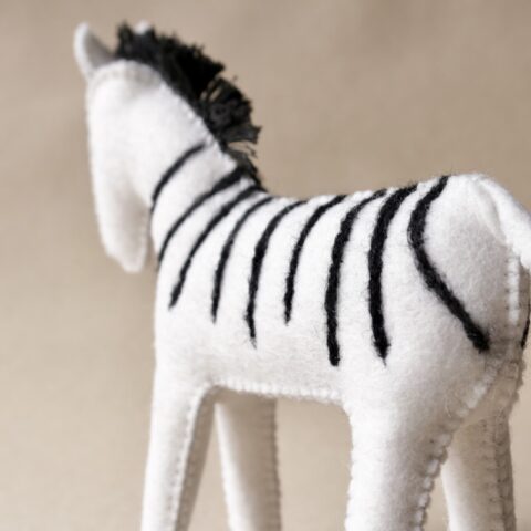 Zebra toy in black and white felted wool