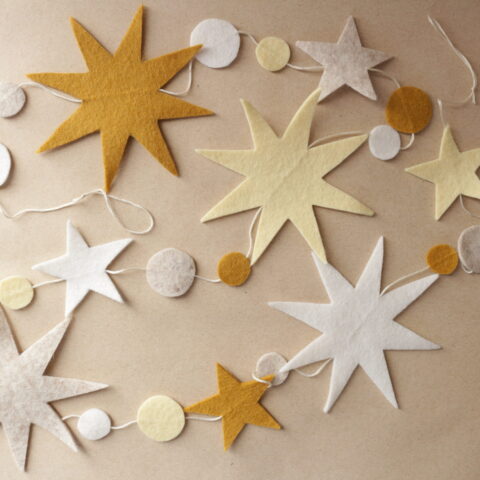 Wool felt garland Star and round shapes