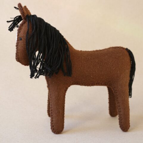 Dark chocolate coloured wool felt horse