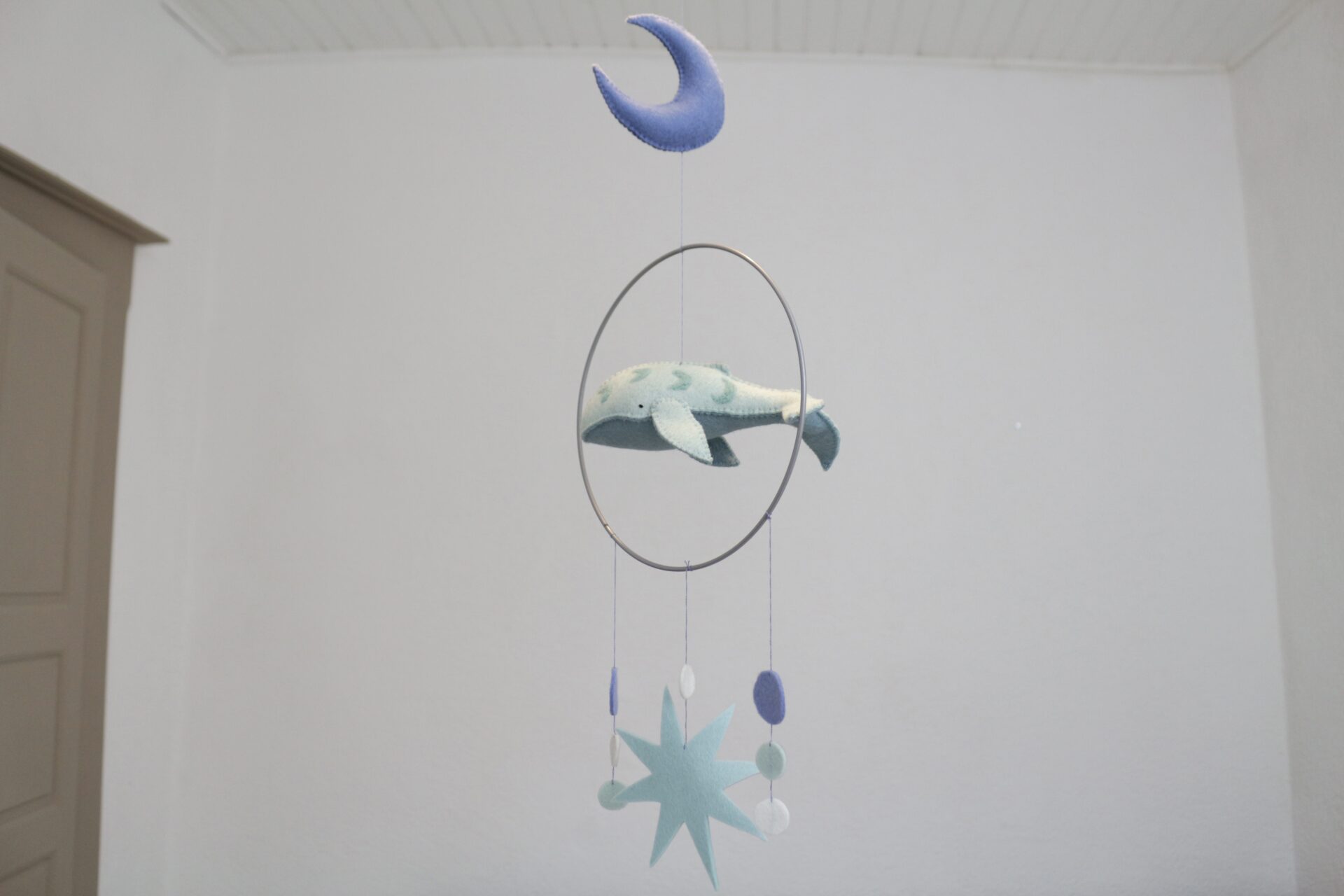 Whale felt mobile - moon and stars