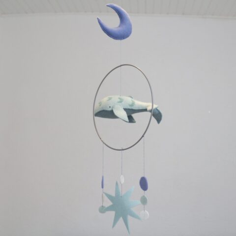 Felt baby whale moon and stars mobile