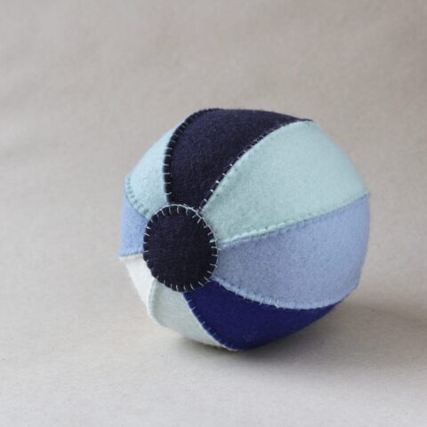 Blue felt balloon 100% wool handmade in France