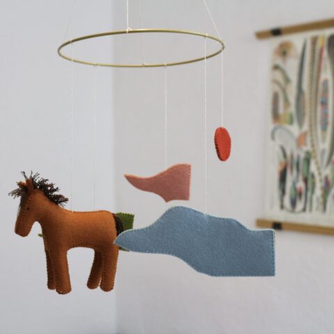 Felt horse landscape mobile